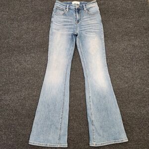 Risen Los Angeles Womens 3/26 Blue Light Wash Mid-Rise Flare Jeans Stretch Boho